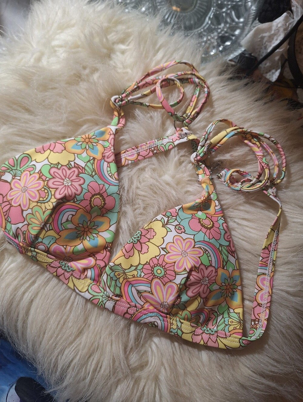 [[Unbranded]] Floral Retro Triangle Bikini Top